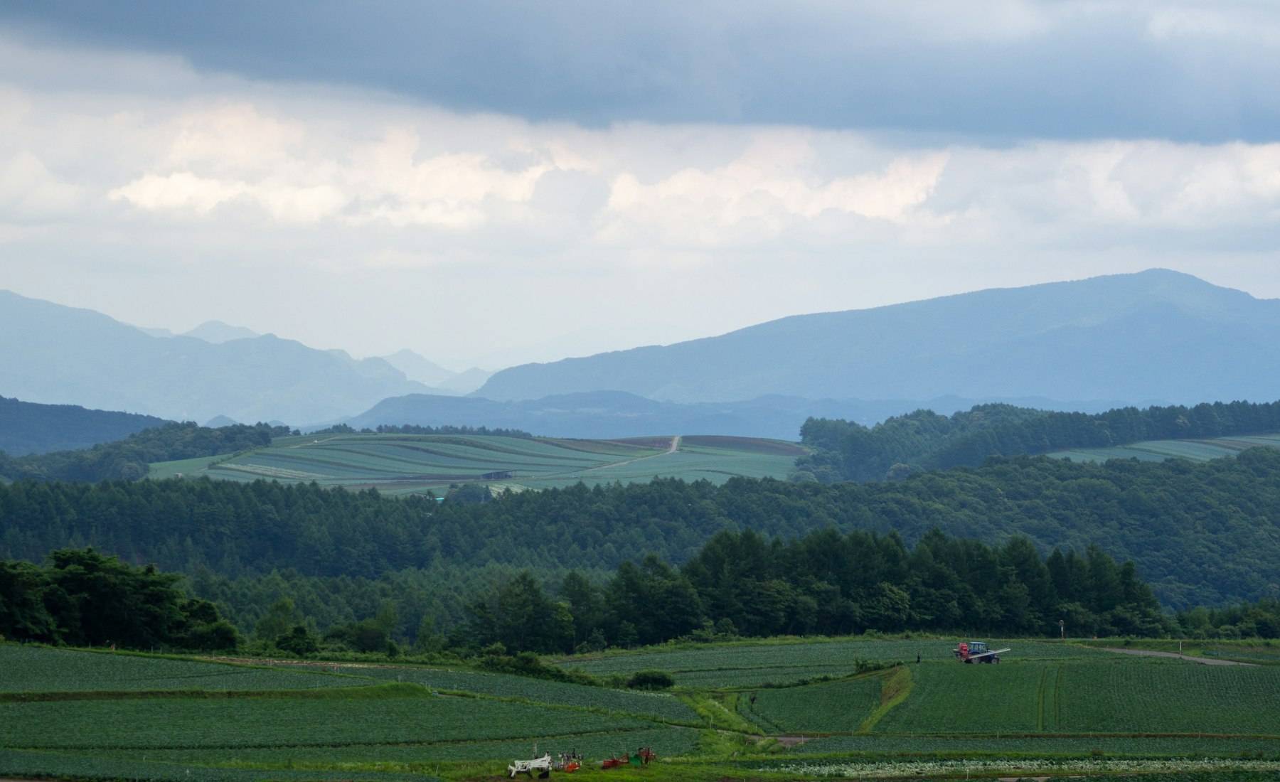Green highland farmland and hills in North Sumatra